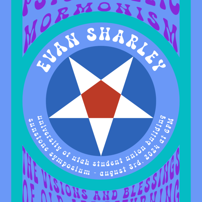 Psychedelic Mormonism poster featuring star emblem