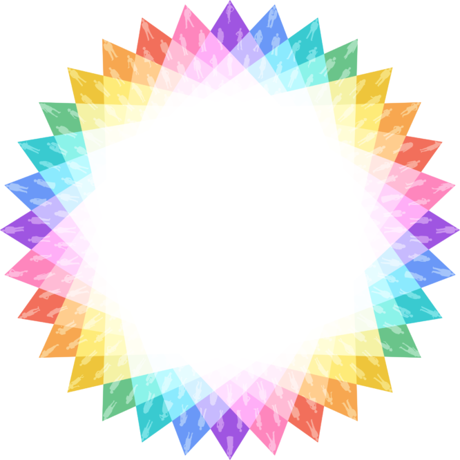 Colorful layered starburst frame with white center