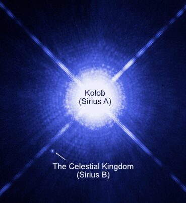 Bright Sirius A with labeled Sirius B companion